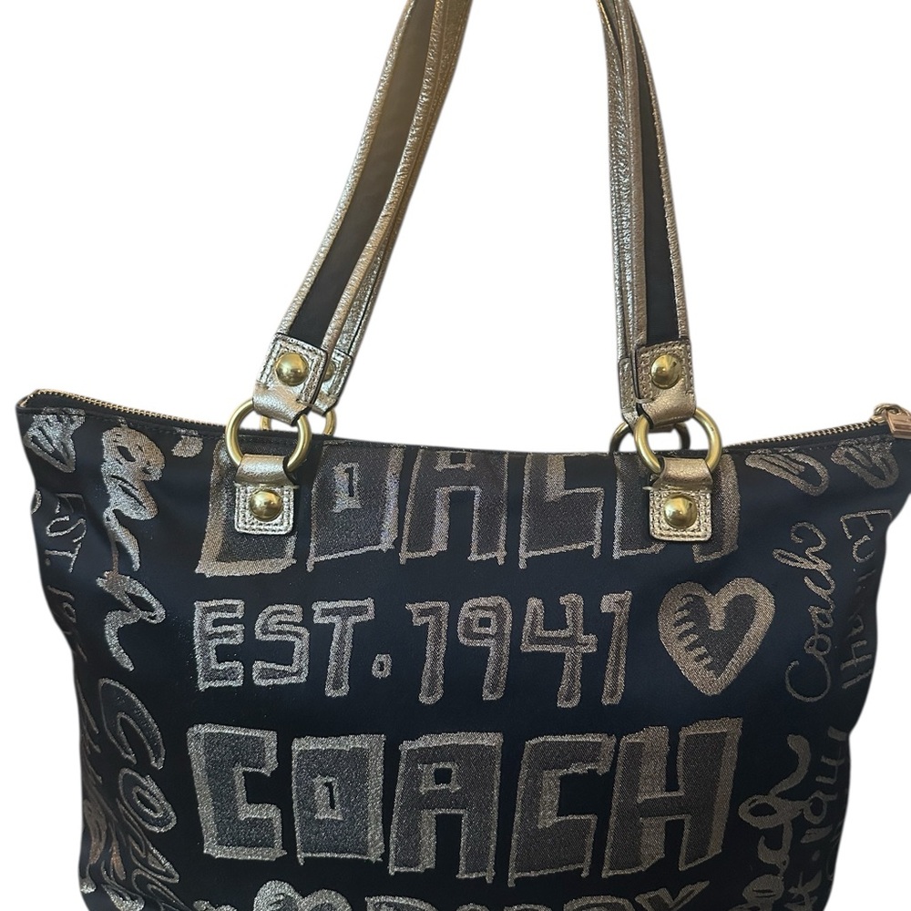 Coach Rare 2010 Gold Graffiti Tote Shoulder Bag style 15301 | With Hang Tags - Picture 5 of 16